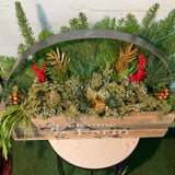 Large Wooden Welcome To The Farm Planter With Metal Handle And Live Greens